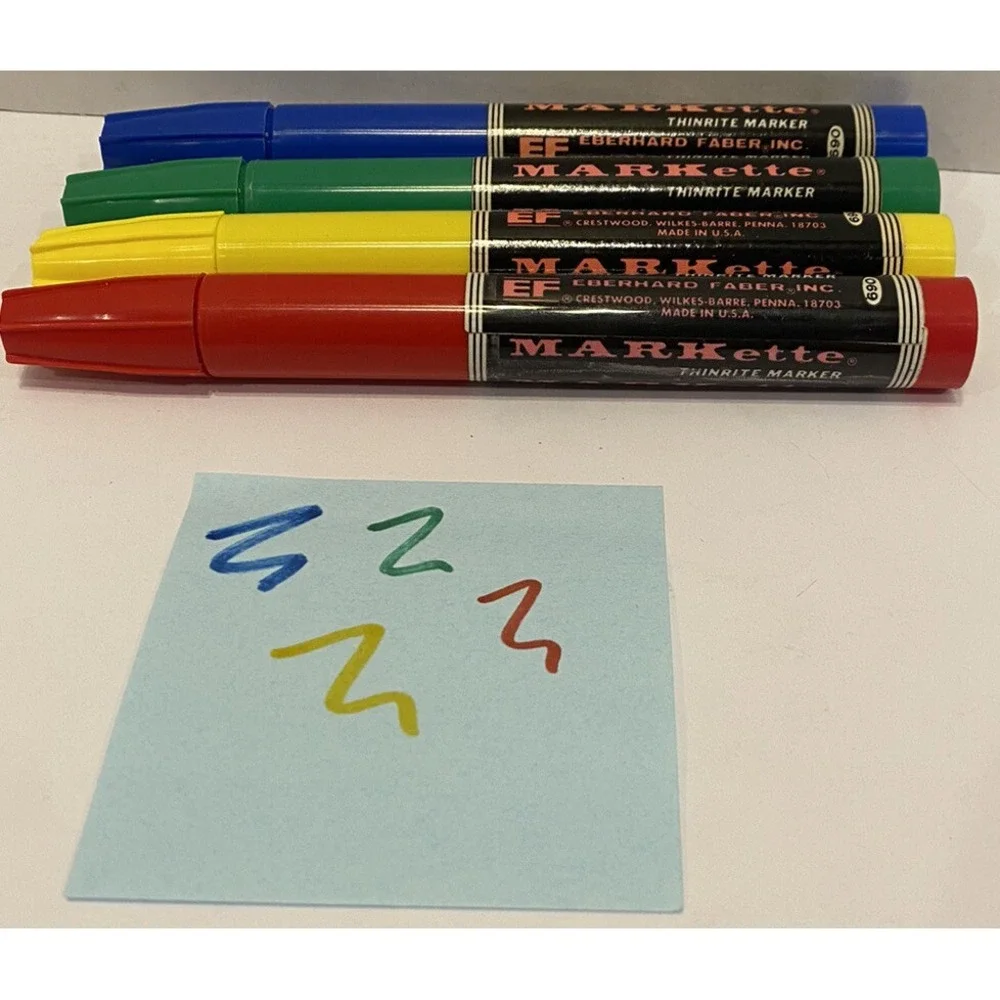 Vintage MARKette Thinrite Markers Lot Of 4 Eberhard Faber Red Blue Yellow Green